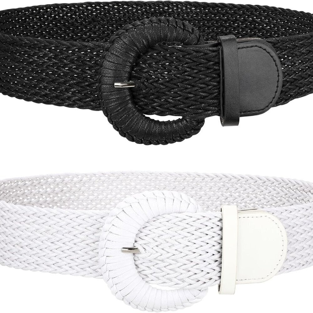 Women Woven Waist Belt Boho Rattan Wide Braided Adjustable for Dress